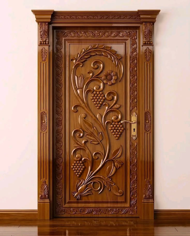 Decorative carved wooden safety door